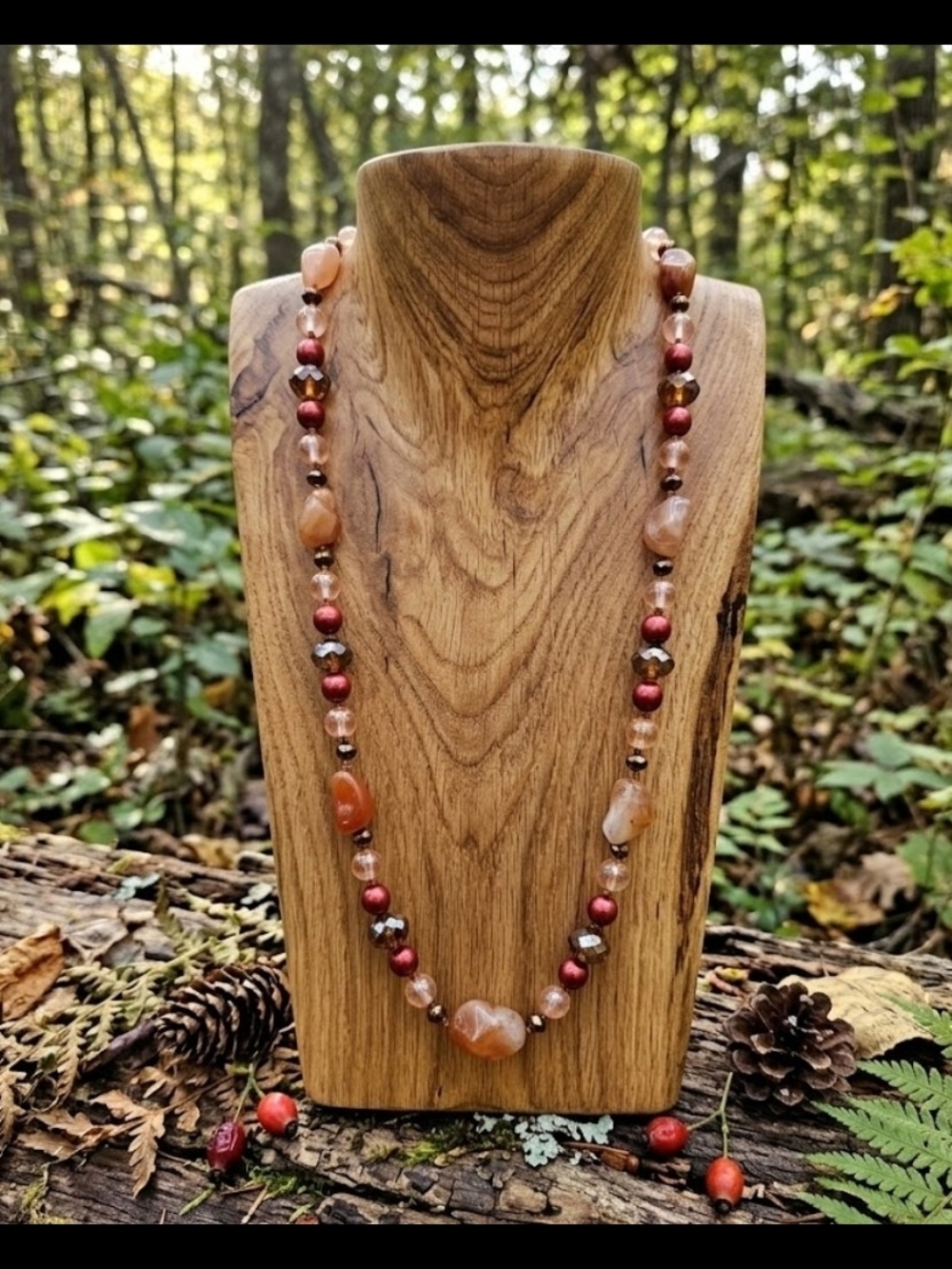 Hand Knotted Agate And Glass Bead Necklace - Red and Orange